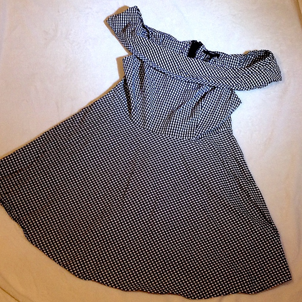 Forever 21 black and White Checkered Print Off the shoulder Dress